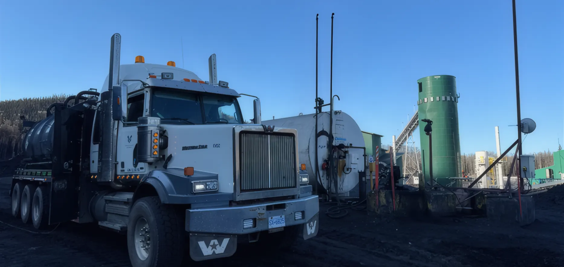 MV Trucking vacuum truck on a Western Canadian industrial site
