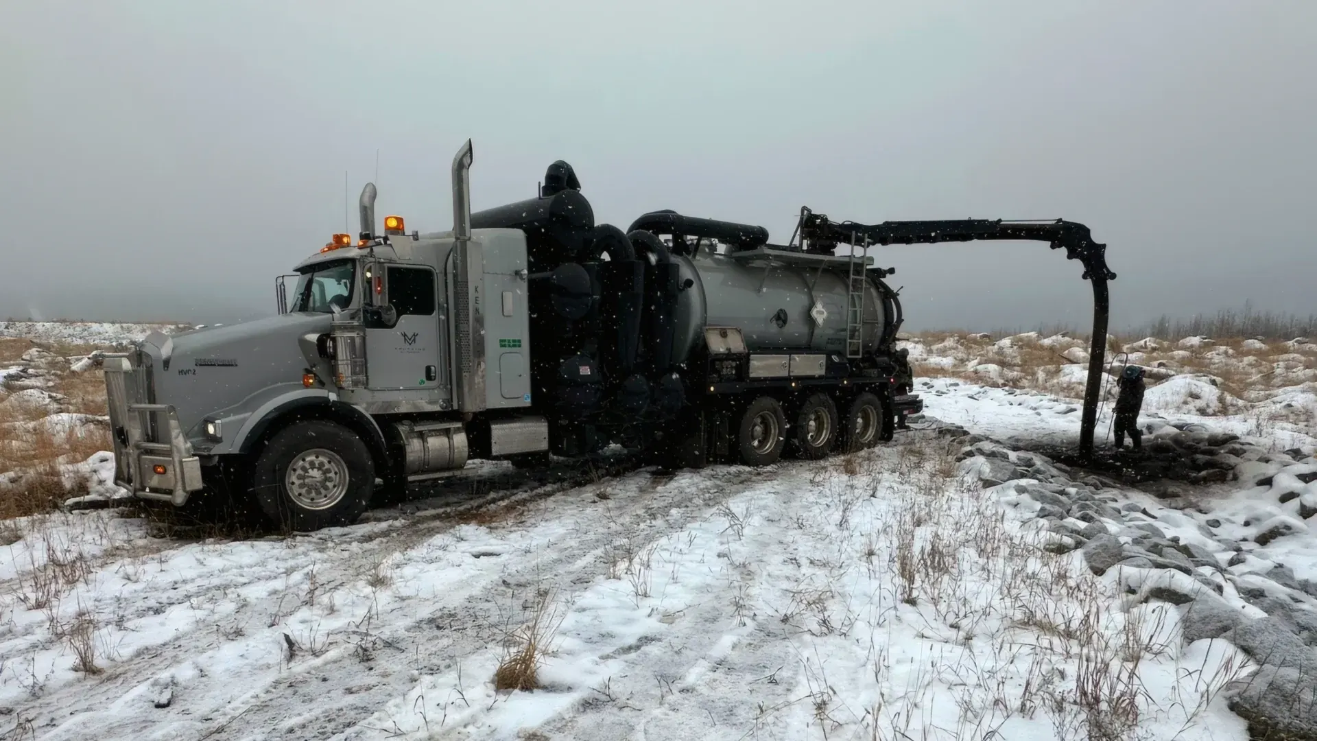 MV Trucking vacuum truck working in the Canadian Rockies